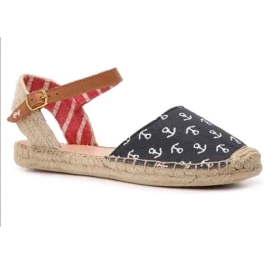 Sperry Top Sider 7.5 Hope Espadrilles Flats Navy Anchors Jute Rope trim Nautical